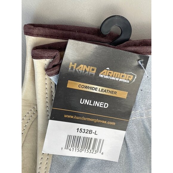 Hand Armor Cowhide Leather Gloves Unlined Large Genuine Leather Outdoor Work NEW - Picture 4 of 5